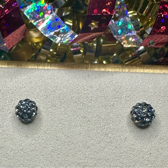 14K Solid Gold Black Crystal Ball Stud Earrings – Preowned Sparkly Bead posts - Picture 3 of 17